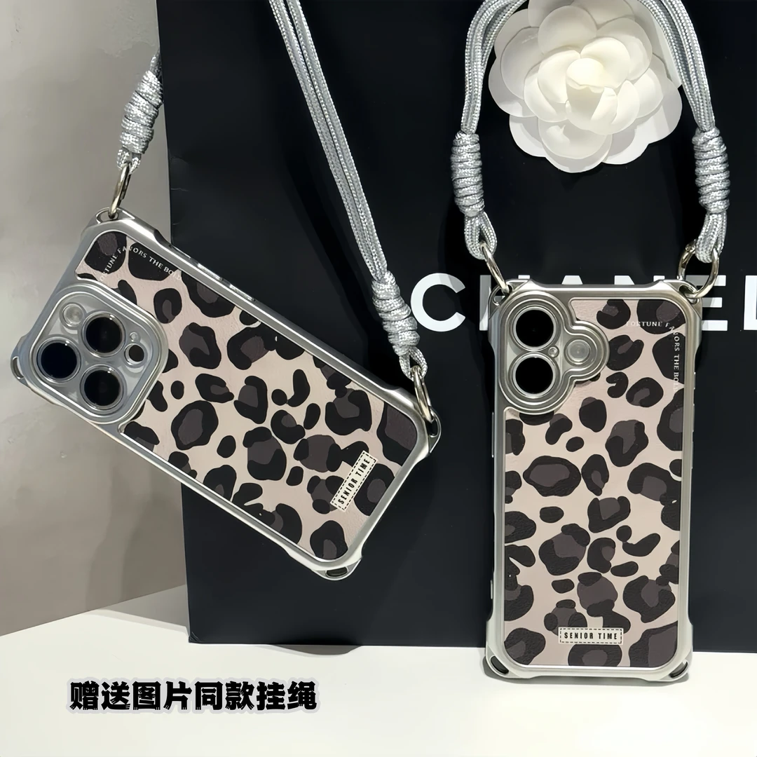 复古豹纹挂绳适用苹果16/17手机壳iPhone15小米14vivooppo华为p70