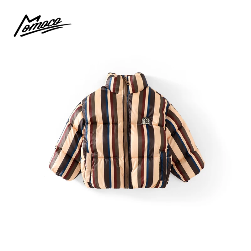 MOMOCO冬季新款男童百搭休闲时尚咖色条纹棉服75430101005