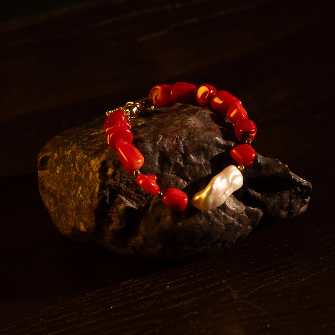 纯铜手链 复古节庆本命年红弹力手串国风红色