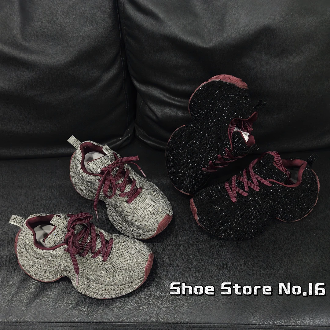 芭慕秀欧货满天星水钻老爹鞋女2025春新款潮百搭厚底休闲鞋608-5