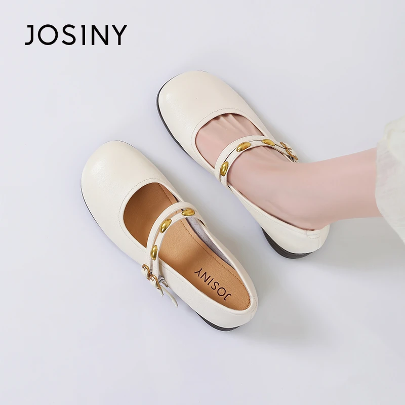 卓诗尼玛丽珍女鞋2025年夏季新款时尚百搭一字带圆头低跟浅口单鞋