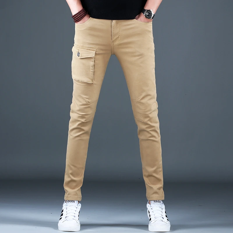 韩俊尼2025新款秋冬美式户外男士工装裤潮牌小脚裤卡其色痞帅休闲