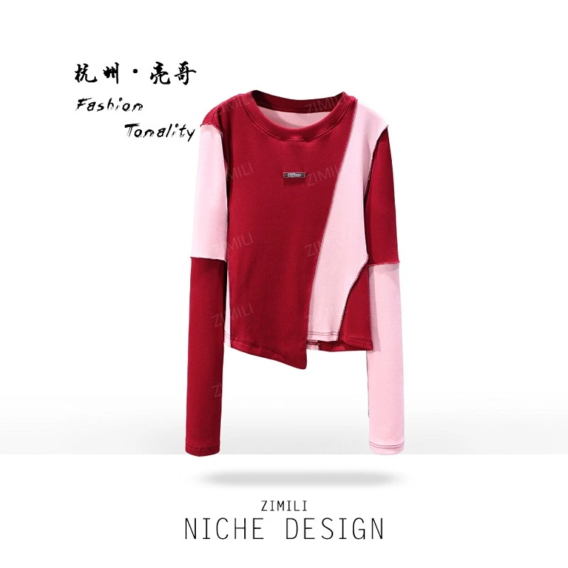 【亮哥欧货女装】冬季热感螺纹《红粉佳人》红粉高弹打底上衣26001-A7