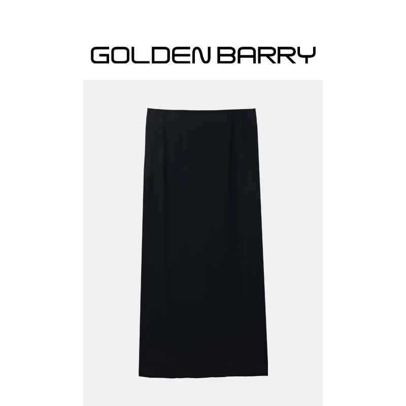 GOLDENBARRY|310089高端时尚黑色开叉拼接包臀裙