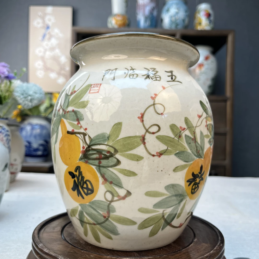 景德镇纯手绘无孔花瓶花器可水培水养鲜花绿植高18口13左右