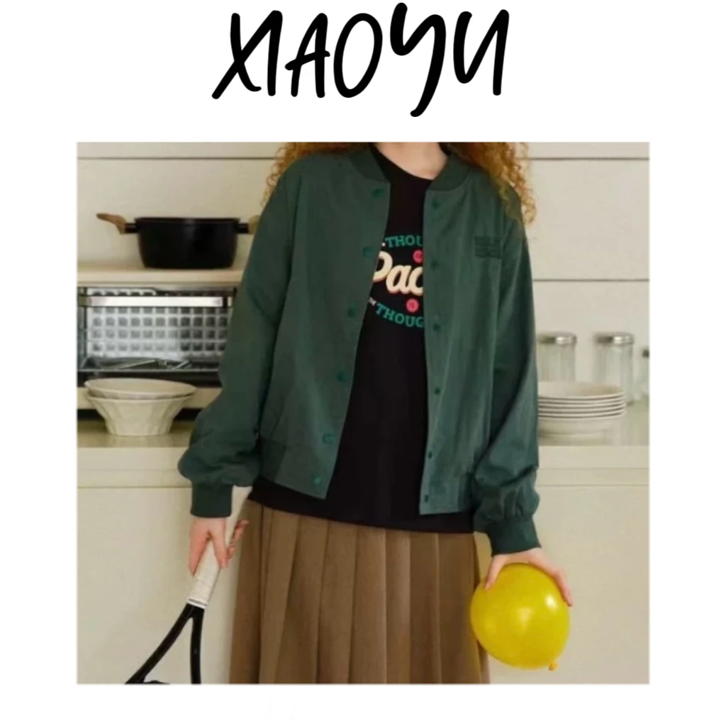 2855【美式复古】韩系设计复古风棒球外套百搭显瘦长袖外套女