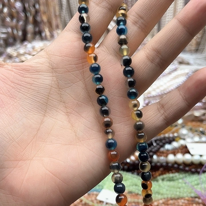 未镶嵌玛瑙/玉髓珠宝半成品一条6mm左右彩糖心玛瑙