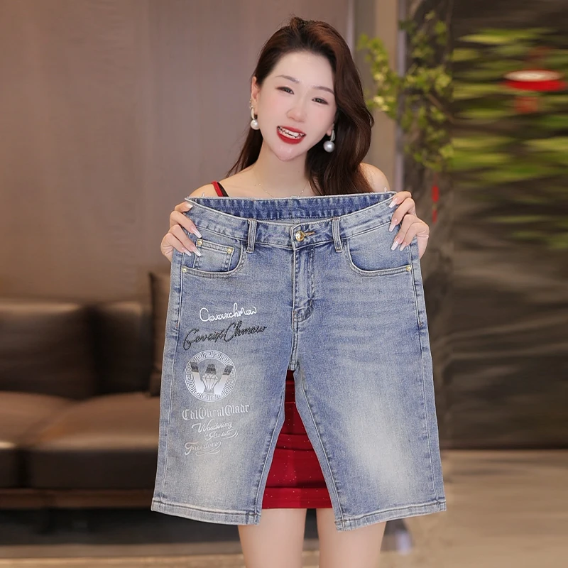 夏季新款原创高端男士牛仔短裤时尚图案修身百搭五分中裤显高显瘦