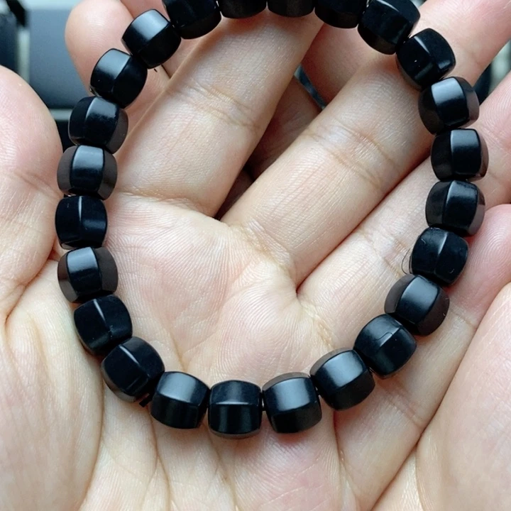 未镶嵌手链和田玉（墨玉）卡9+六棱手串