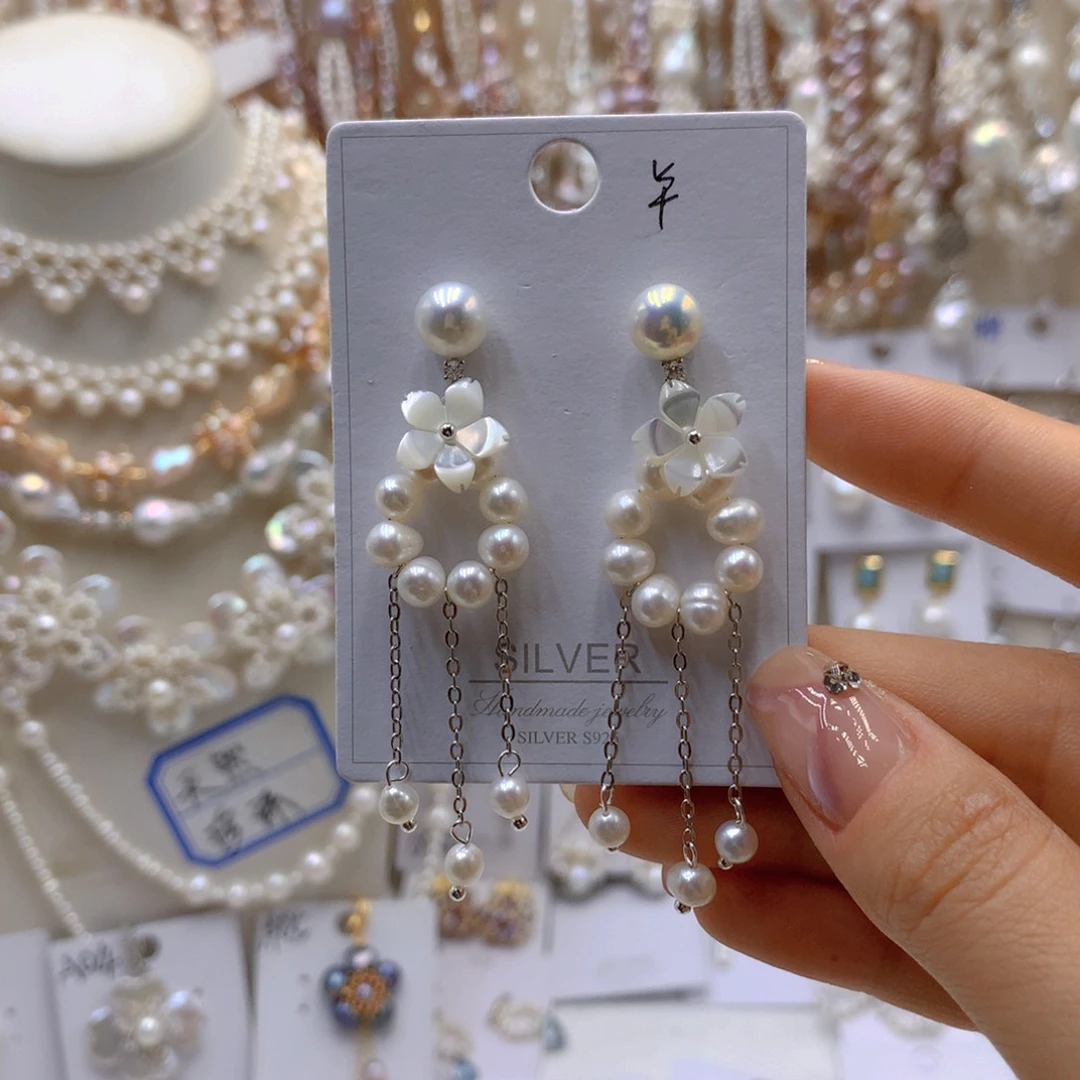 银S925镶嵌耳饰淡水珍珠