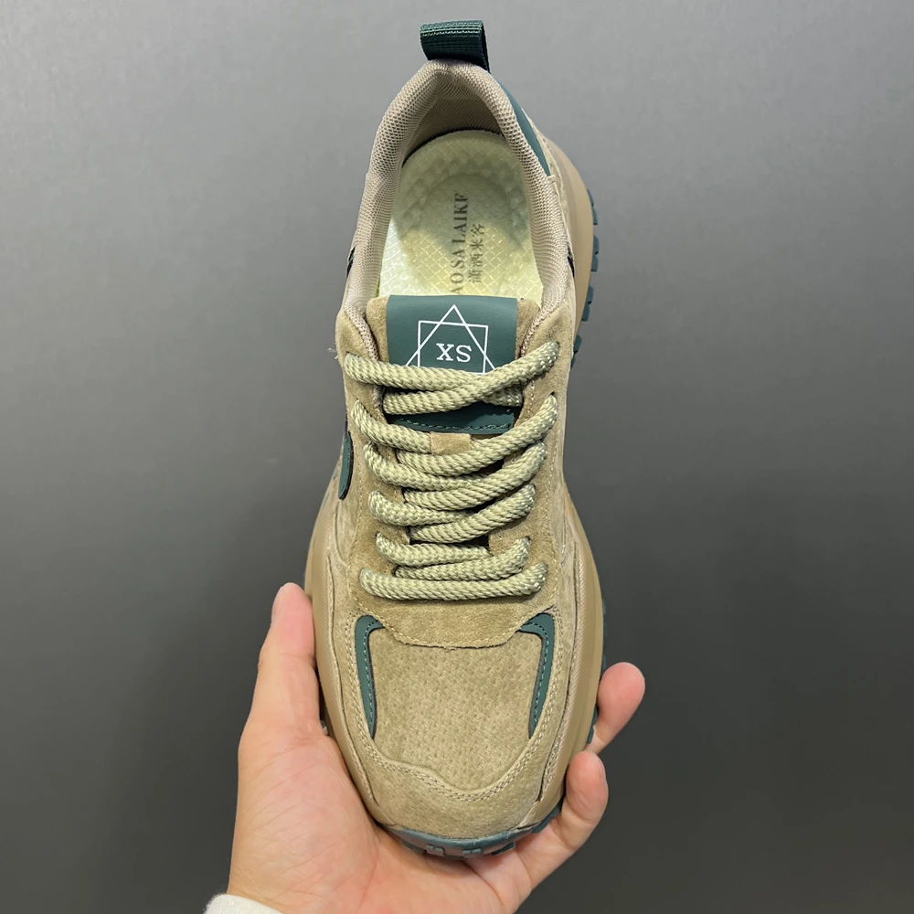 真皮翻毛皮休闲鞋时尚运动百搭软底软面舒适男士潮流老爹鞋厚底秋