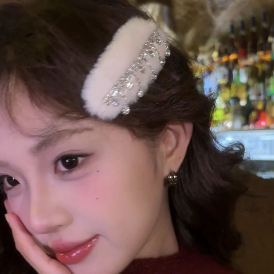 漫白柔光～冬季闪锆流苏毛绒发夹百搭侧边夹发卡头饰气质发饰女