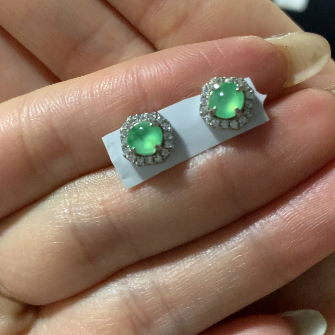 翡翠戒指银S925镶嵌耳钉