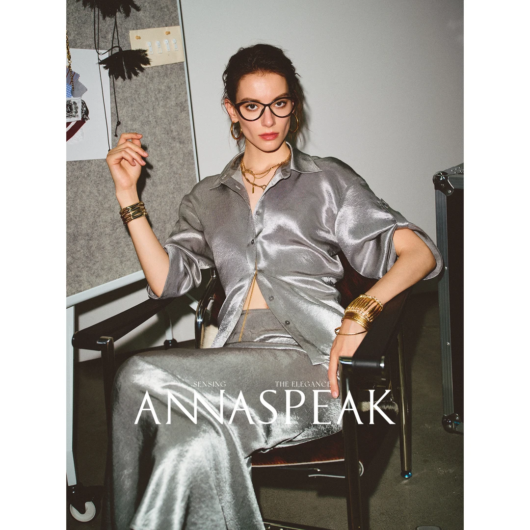 ANNASPEAK獨家重工 高定斜裁微皱NAIA醋酸修身显瘦衬衫上衣鱼尾裙