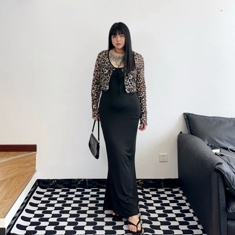 BBold 豹纹辣妹 大码复古时髦印花外套V领绑带可外穿早秋开衫