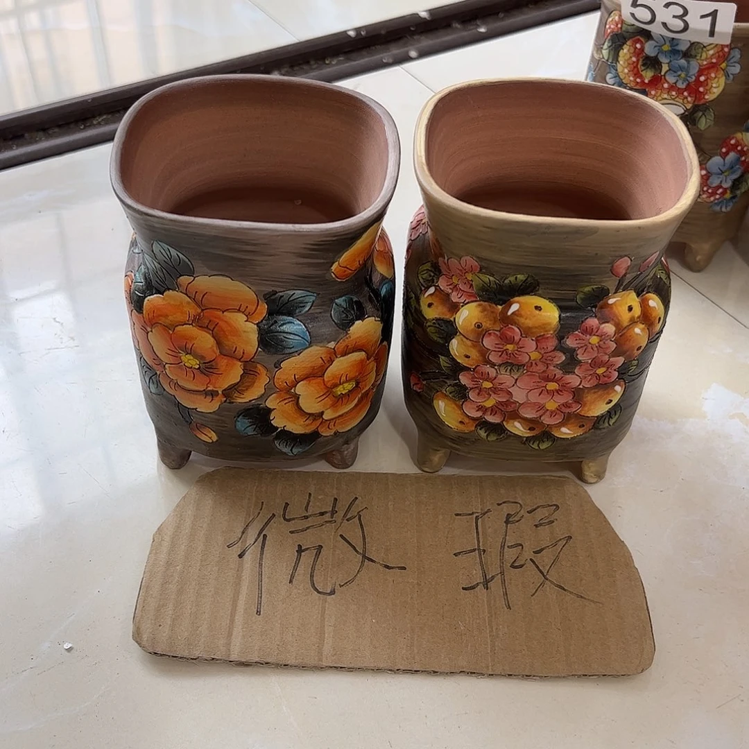 奶***哥景德镇炫彩手绘陶瓷花盆