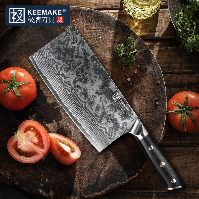 67层大马士革锻打切片刀厨师专用刀家用专业切肉切菜大马士革钢刀
