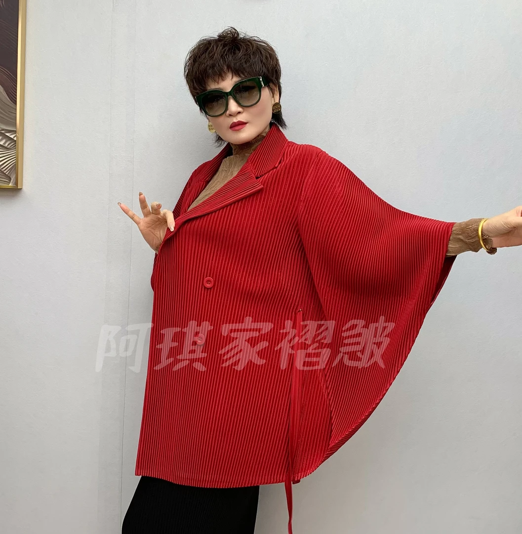 阿琪家褶皱春季新品粗牙签开衫外套长袖短款短外套斗篷外套