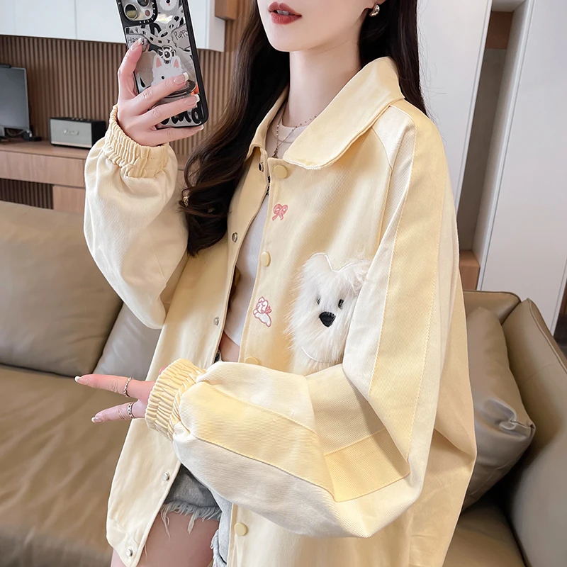 街头撞色刺绣夹克春季12岁大童13少女15初中学生宽松休闲时尚外套