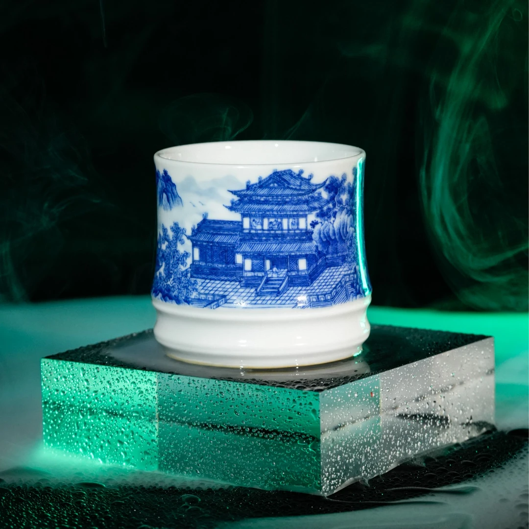 【小乔赏瓷】司陶坊青花滕王阁握手杯stf125