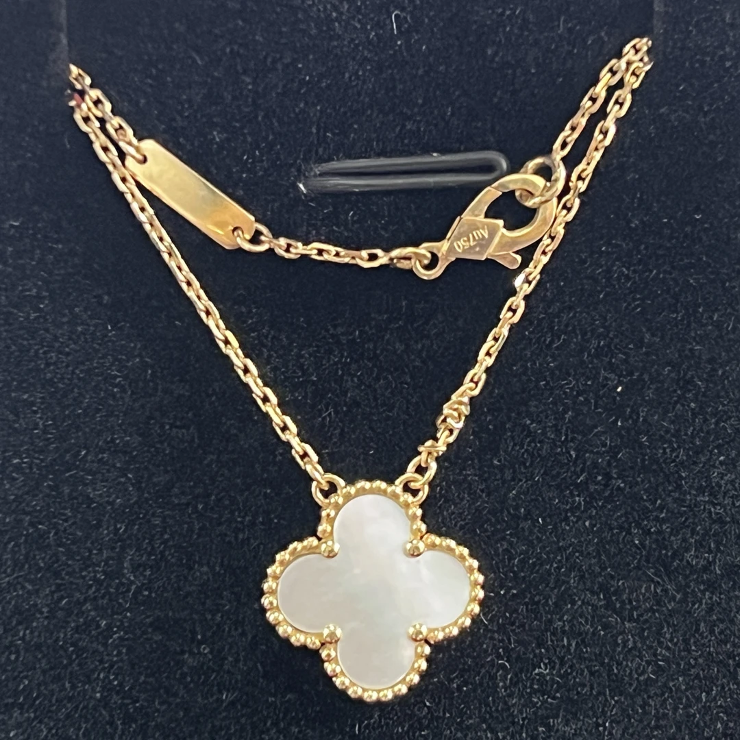 18k黄金四叶草项链双面贝母经典正版18k金项链四叶草迷你