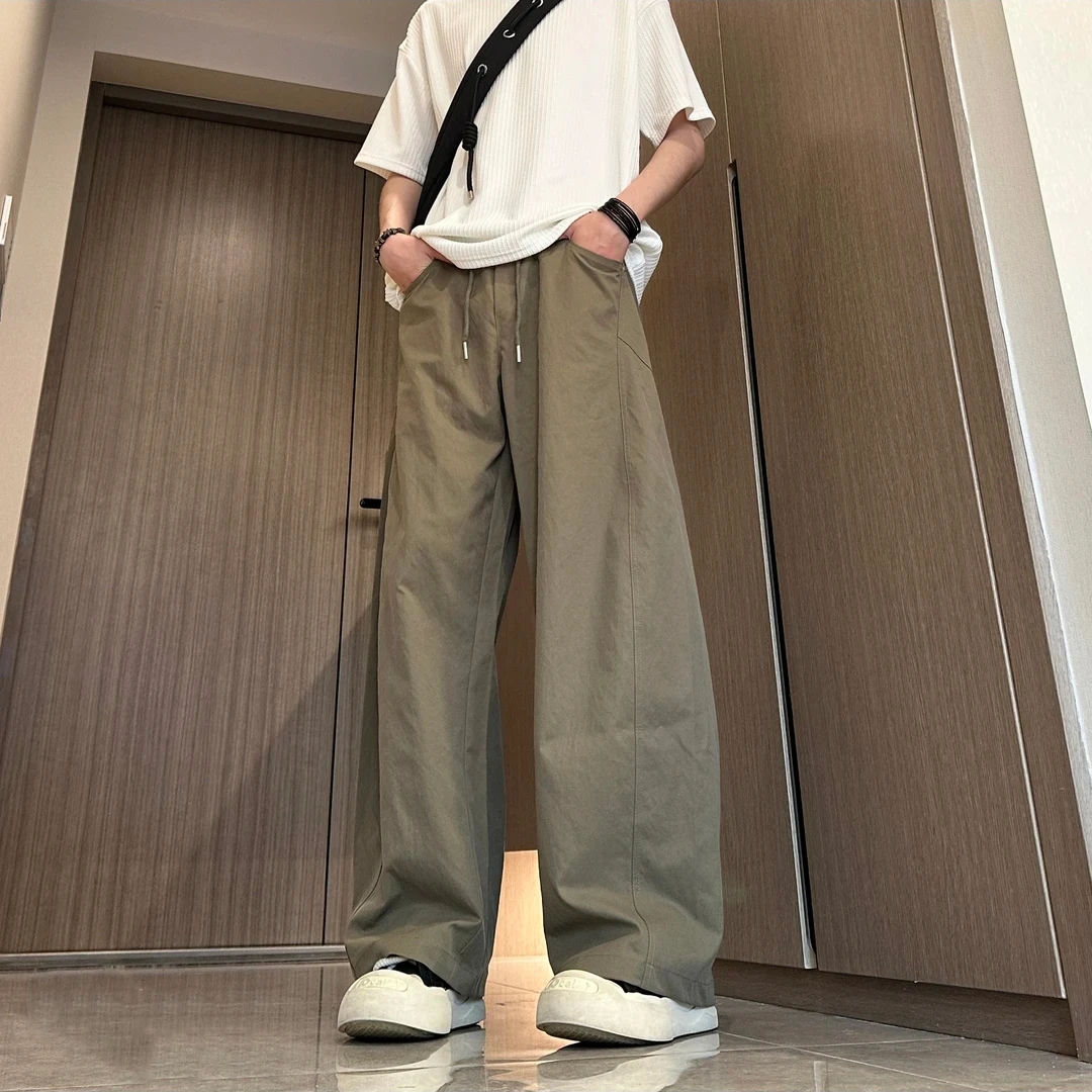 美式斜切休闲裤子男女春夏季潮牌高街弯刀裤大码宽松直筒阔腿长裤