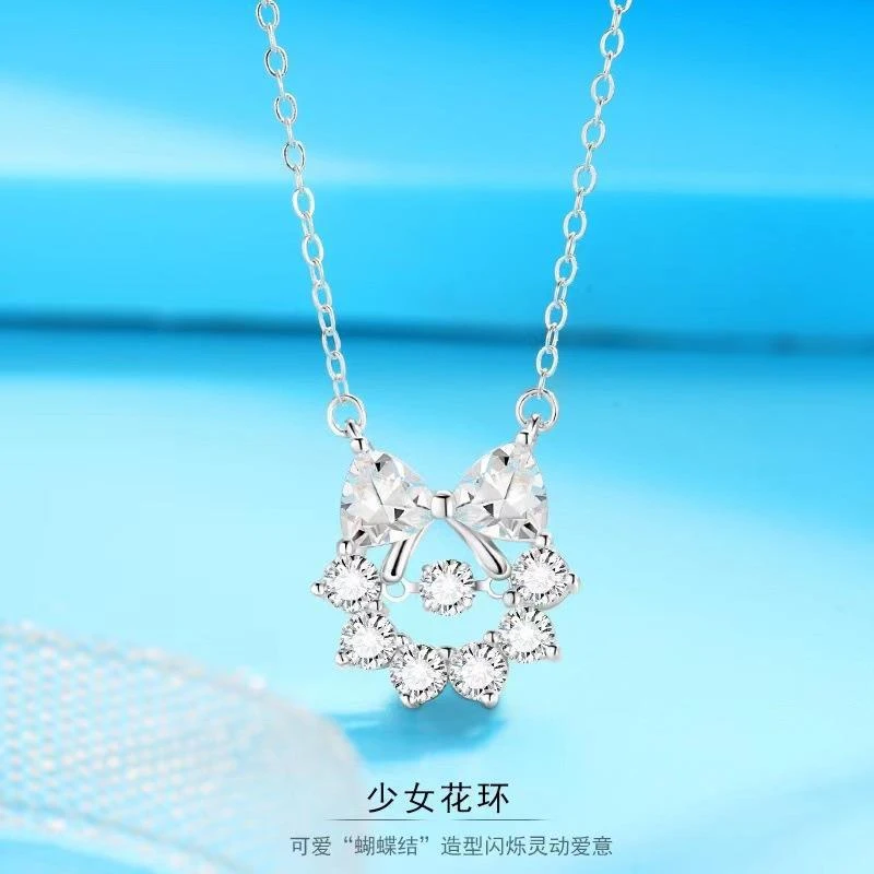 钛钢铅玻璃项链 灵动结系列少女花环项链女蝴蝶结小众锁骨链轻奢