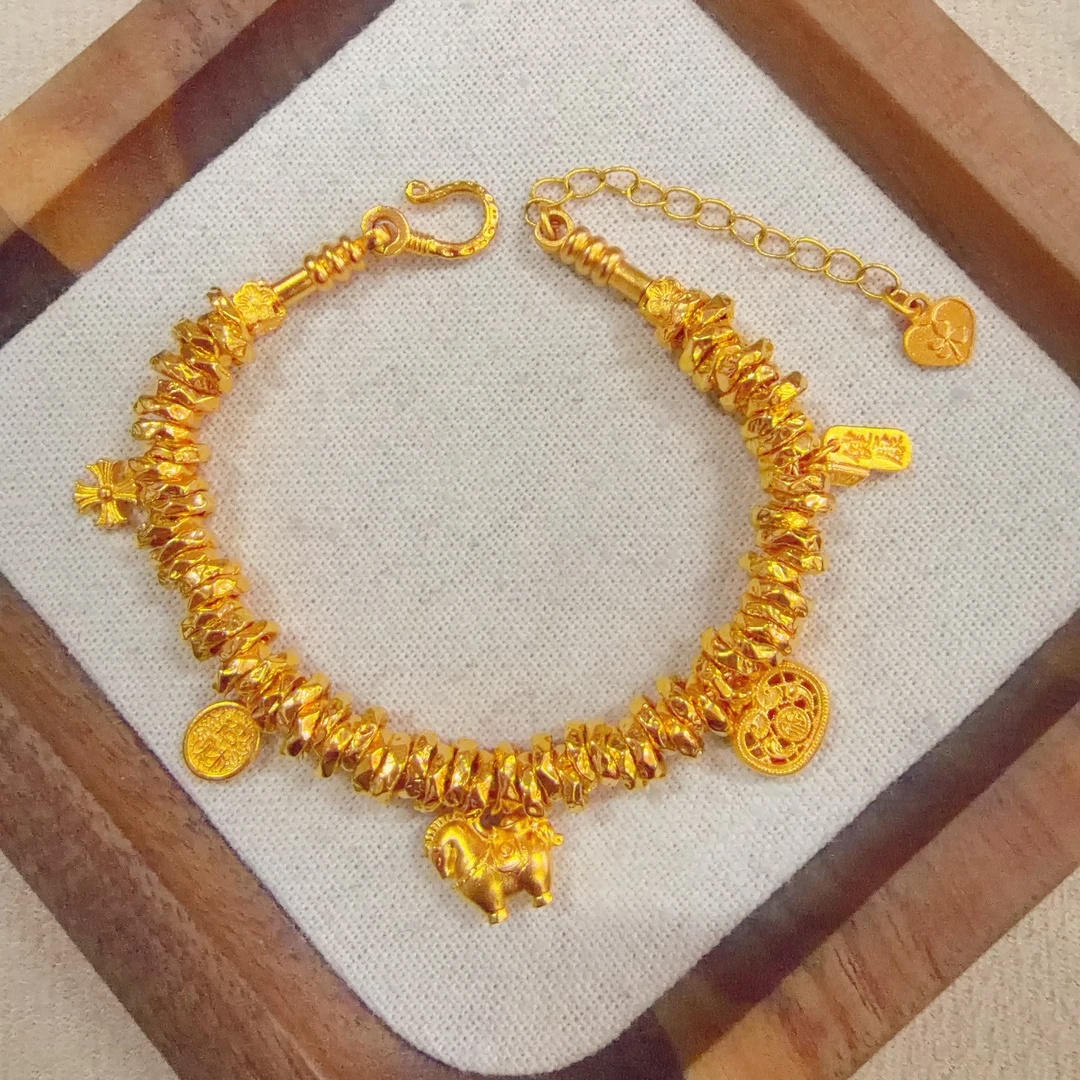 【足金马上有钱锁包盘缠手串】卡6mm（配合金链）