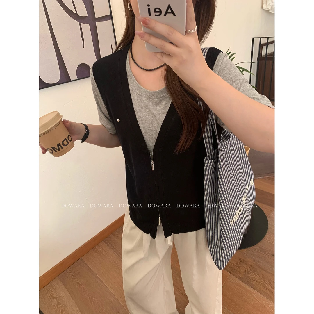 现货大婉酱微胖定制莱赛尔设计感假两件短袖T夏季休闲上衣  9185D