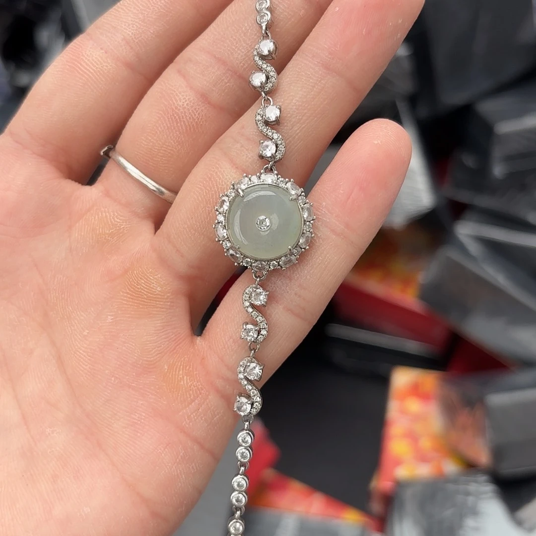 翡翠戒指银S925镀金镶嵌