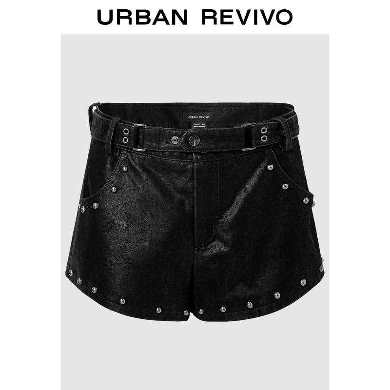 UR2025春季新品女装欧若风复古街潮朋克风金属装饰短裤UWH650010