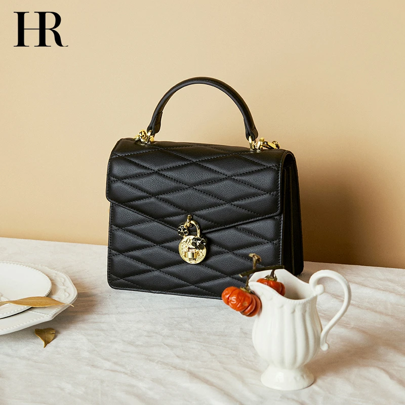 HR赫莲娜女包新款梅花锁手提包百搭单肩包