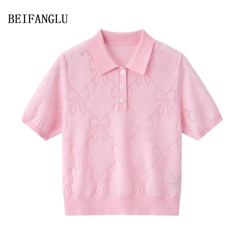 北方鹿莱赛尔醋酯桑蚕丝女式短袖夏季提花纯色针织衫短袖T恤32015