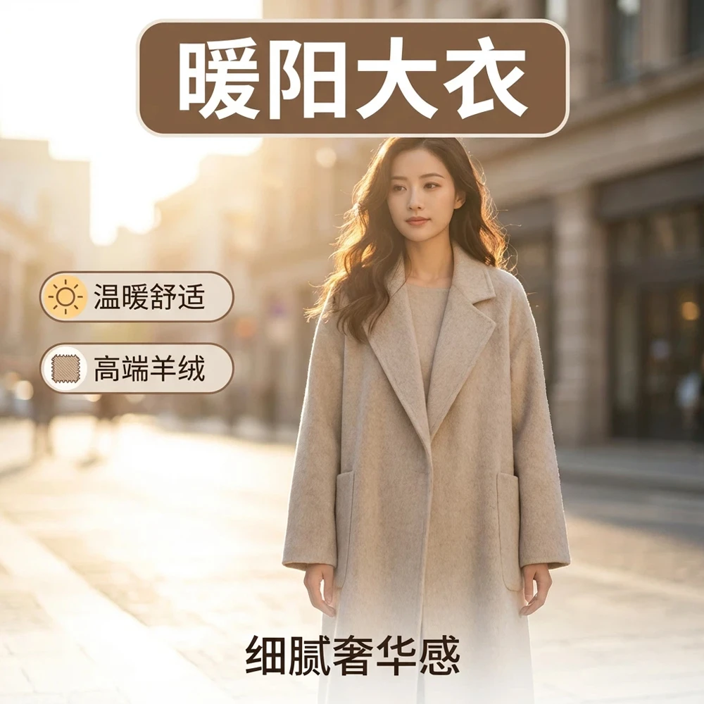 长款女毛呢外套英伦风灰色呢大衣宽松舒适秋冬暖阳