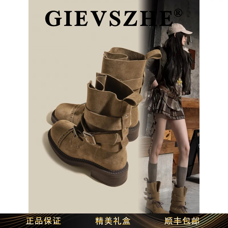 纪诗哲厚底增高马丁靴女款新款冬季粗跟复古短靴2025今年流行靴子