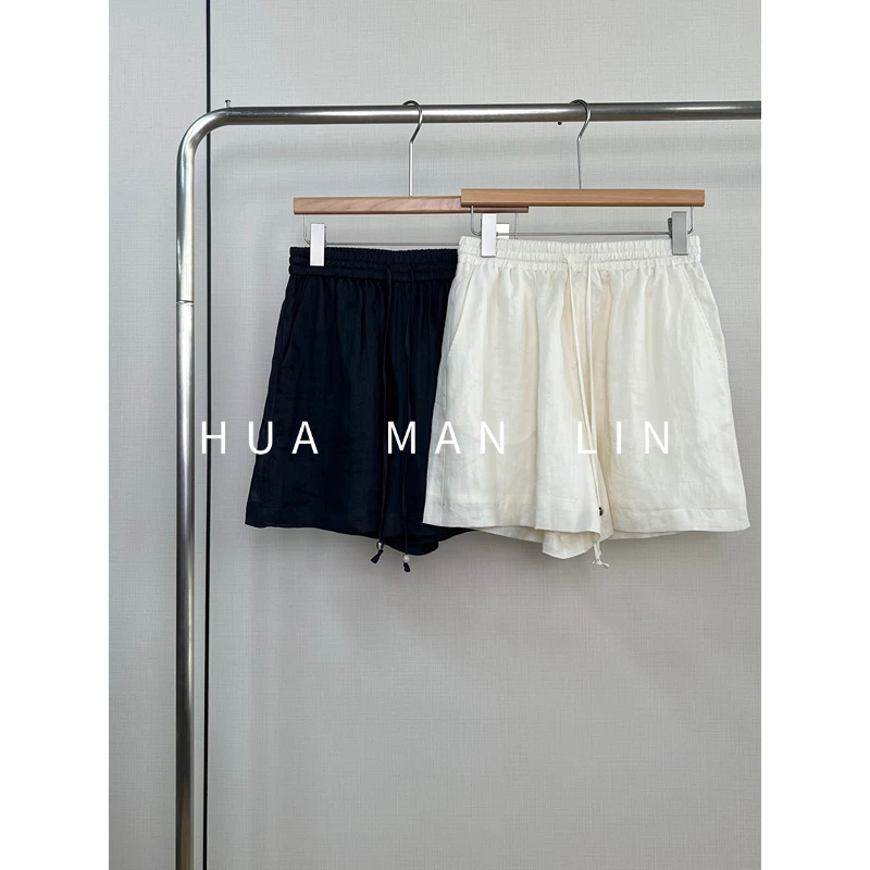 【花滿林】两色全松紧腰抽绳净版苎麻中裤60888