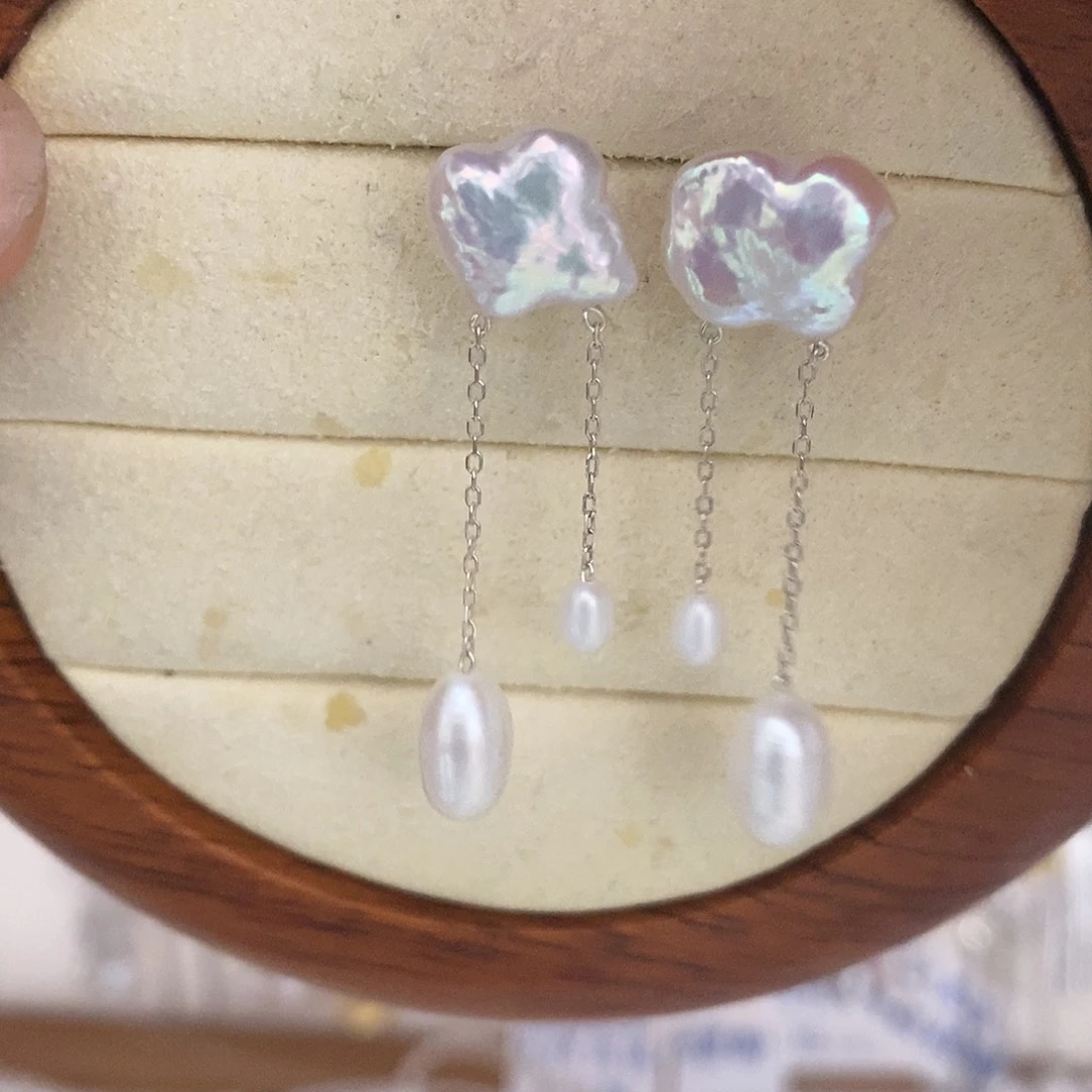 银S925镶嵌淡水珍珠耳饰