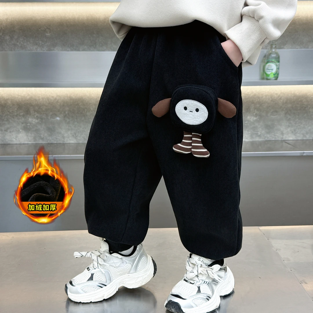 男童裤子加绒秋冬装2025新款儿童洋气一体绒男宝卫裤束脚冬季加厚