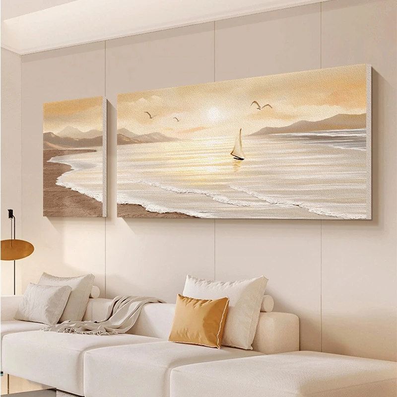 一帆风顺海浪定制砂岩装饰画轻奢大气客厅沙发背景墙挂画高级感