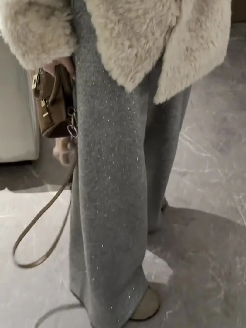 【闪闪裤 加绒加厚】加绒!chao柔显瘦宽松灰色冬季阔腿裤