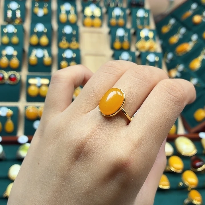 琥珀银S925镶嵌戒指