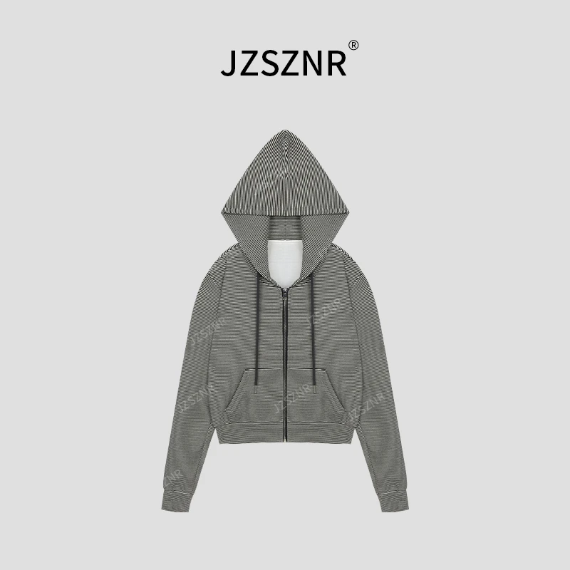 橘子树在哪儿韩系条纹连帽拉链松弛休闲百搭卫衣女慵懒风宽松外套