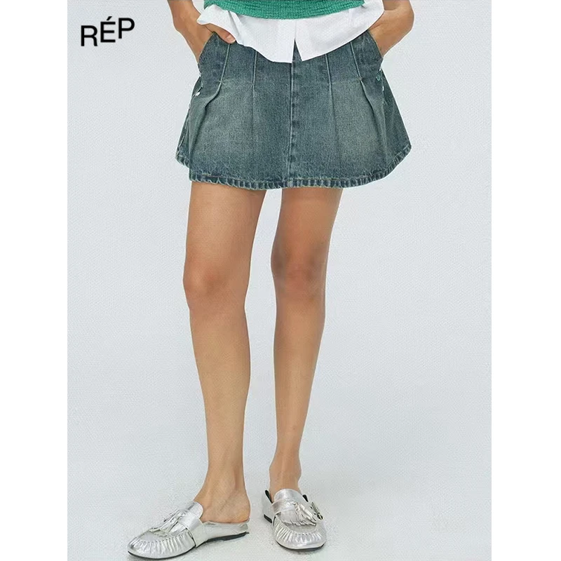 JUNWEILIN设计师品牌西部装饰扣牛仔擦色裤裙25SS TheREPUBLIQUE