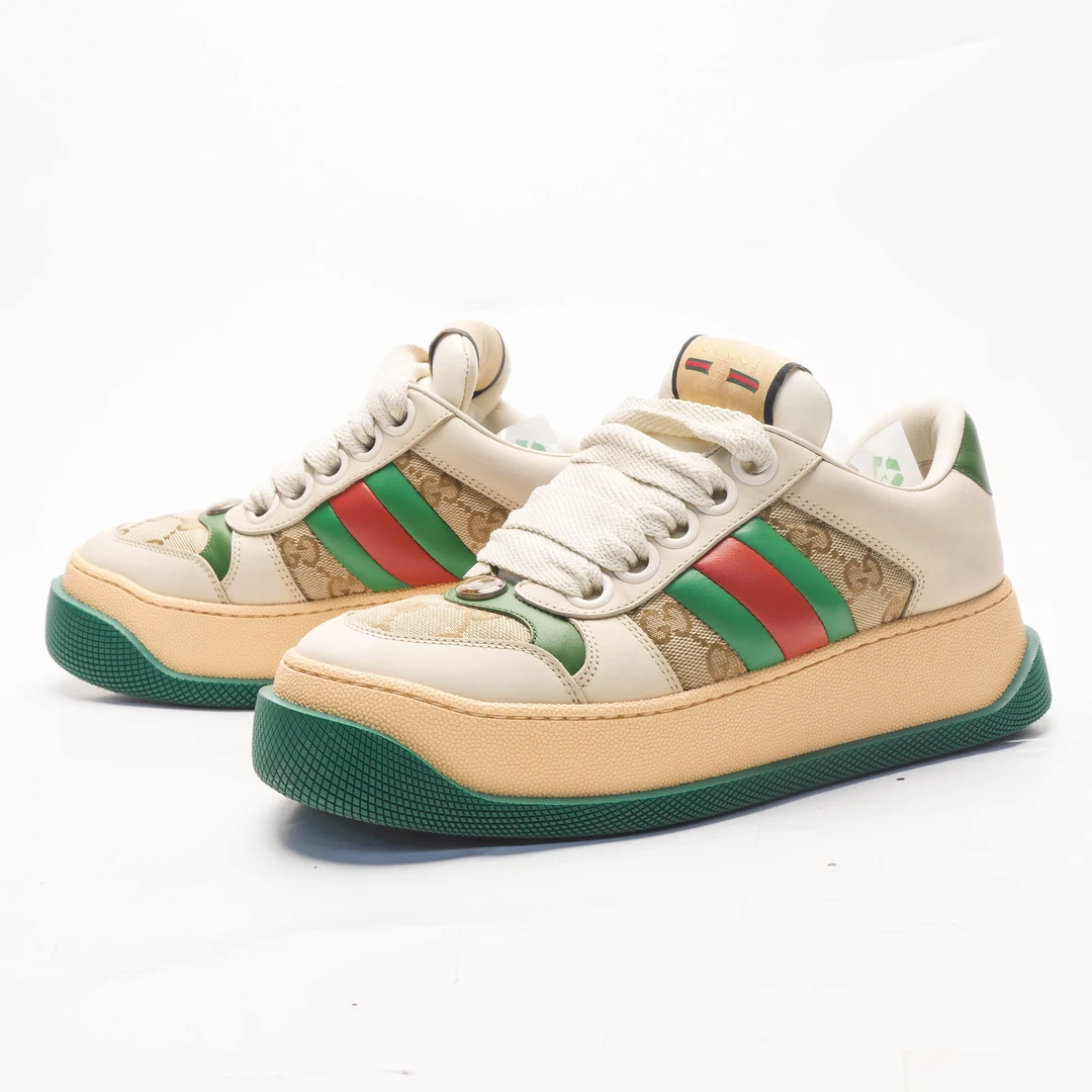 95新 GUCCI/古驰 /36/经典绿色小胖丁鞋/97新
