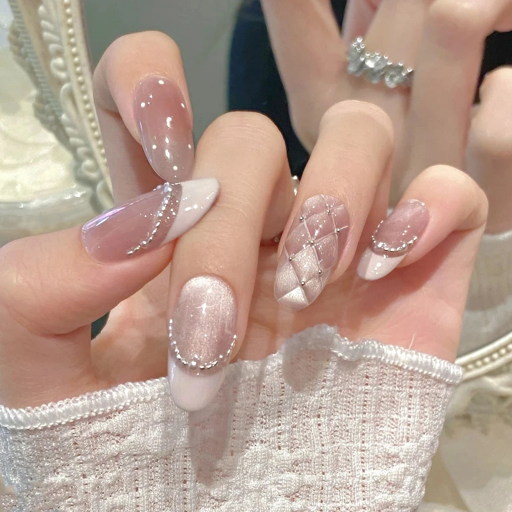 【皮粉小香】 轻奢猫眼纯手工穿戴甲美甲贴片10片装