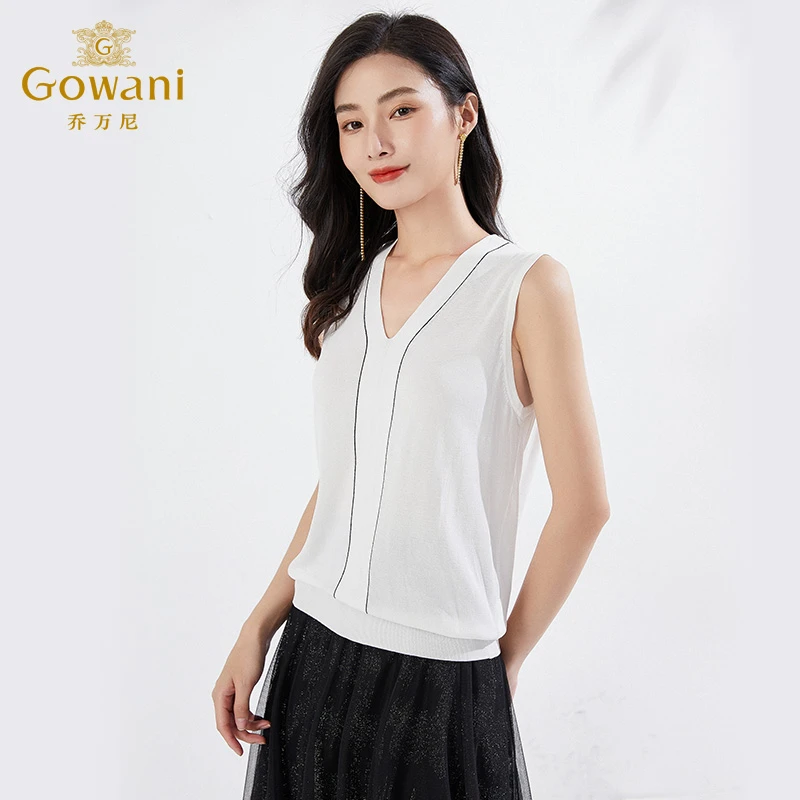 乔万尼商场同款真丝桑蚕丝衬衫无袖V领内搭气质EI188001