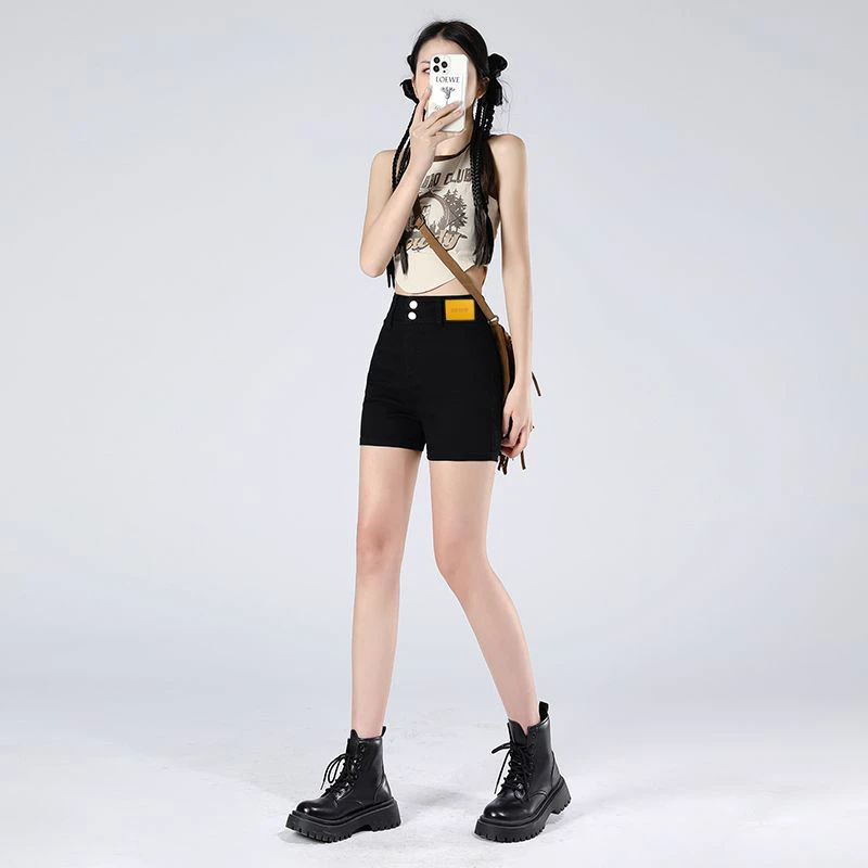 黑色牛仔短裤女2025新款高腰显瘦a字小个子辣妹热裤百搭夏季薄款