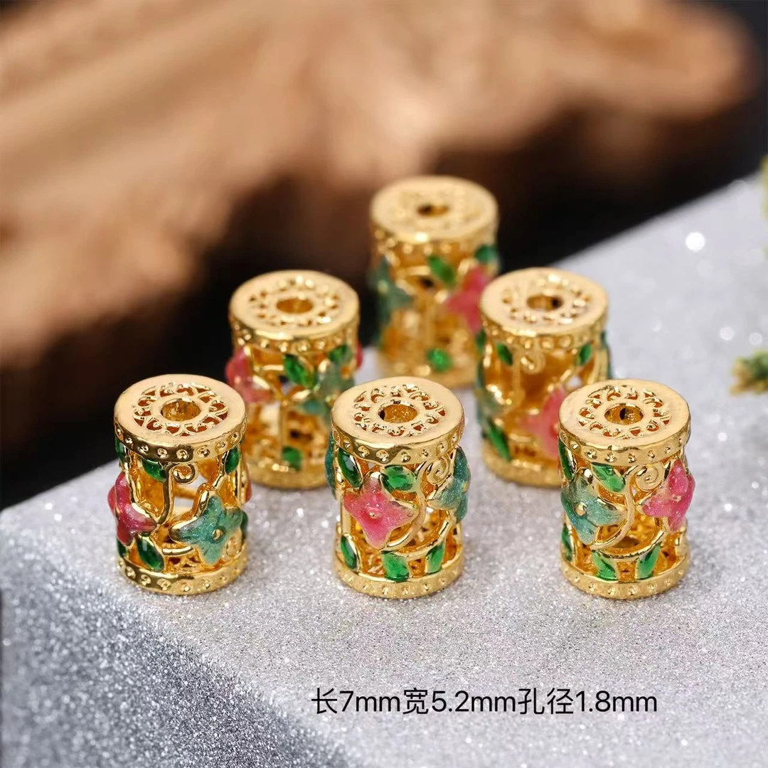 【来福工厂】18k金烧蓝花花多巴胺清新款桶珠路路通隔珠腰珠DIY配饰