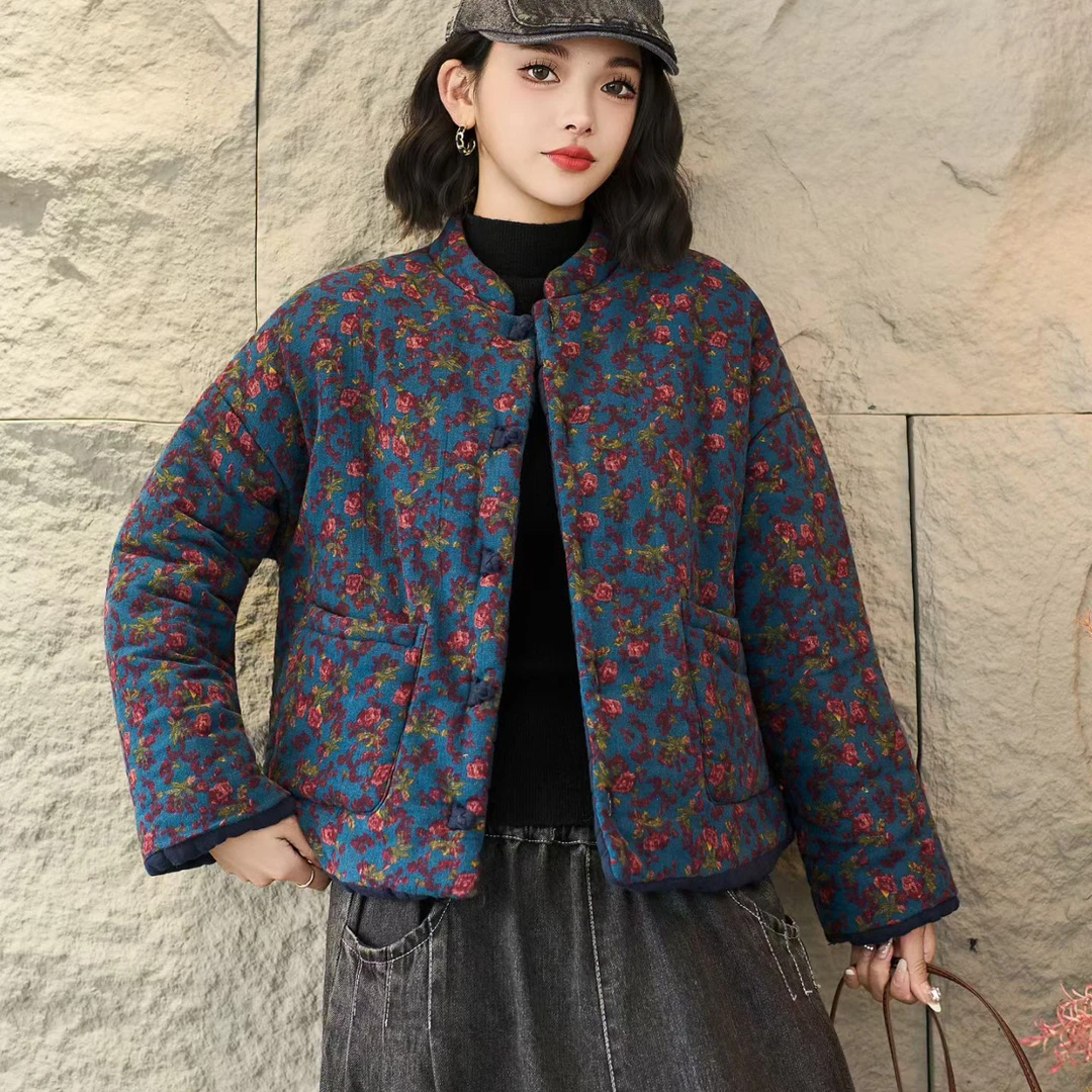 【双面穿】冬季宽松遮肉保暖外套棉衣碎花网红休闲复古百搭棉服