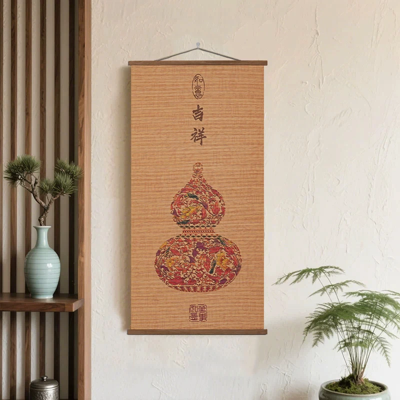 【吉祥如意】竹编福禄竹丝画中式复古挂画用于书房茶室餐厅过道装饰